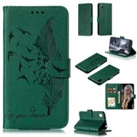 Feather patroon Litchi textuur horizontale Flip lederen draagtas met portemonnee & houder & kaartsleuven voor Huawei Y5 (2019)/Honor 8S (groen) - thumbnail