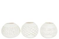 J-Line theelichthouder Kokosnoot Lijnen - jute - wit - 3 stuks - thumbnail