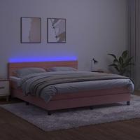 Boxspring met matras en LED fluweel roze 160x200 cm - thumbnail