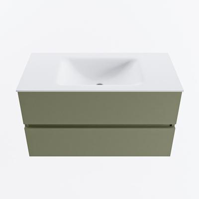 MONDIAZ VICA 90cm badmeubel onderkast Army 2 lades. Wastafel CLOUD midden zonder kraangat, kleur Talc.