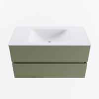 MONDIAZ VICA 90cm badmeubel onderkast Army 2 lades. Wastafel CLOUD midden zonder kraangat, kleur Talc. - thumbnail