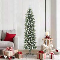 VidaXL Kunstmatige slanke kerstboom met 300 led groen en wit 180 cm - thumbnail
