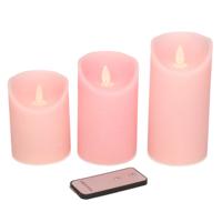 Anna's Collection LED kaars flame effect rustiek set 7.5 cm lichtroze 3 stuks - thumbnail