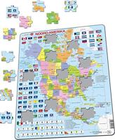 Selecta Larsen legpuzzel kaart noord, amerika met staten en vlaggen, 70st. - thumbnail