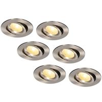 Set van 6 Salerno LED inbouwspots - 8W 650 lumen - 2700K warm wit - Dimbaar - Rond - Kantelbaar - IP44 waterdicht - RVS - Voor binnen, buiten en badkamer - thumbnail