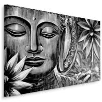 Schilderij - Boeddha en Meditatie, zwart/wit, Premium Print - thumbnail