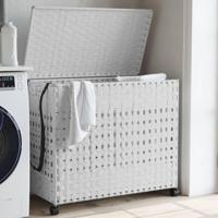VidaXL Wasmand op wielen 66x35x60 cm rattan wit - thumbnail