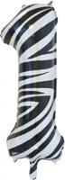 Folieballon Cijfer 1 Zebra (86cm) - thumbnail