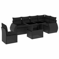 7-delige Loungeset met kussens poly rattan zwart - thumbnail