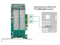 DeLOCK PCI Express x8 Card naar 2x internal NVMe M.2 Key M - Bifurcation controller - thumbnail