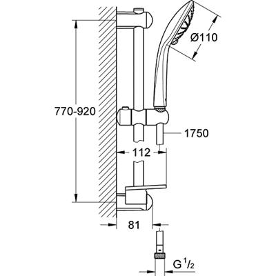 Grohe Euphoria glijstangset 90cm massage chroom - thumbnail