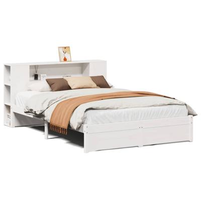 Bed met boekenkast zonder matras grenenhout wit 150x200 cm
