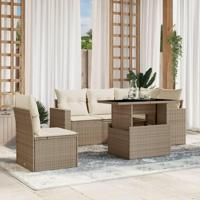 6-delige Loungeset met kussens poly rattan beige - thumbnail