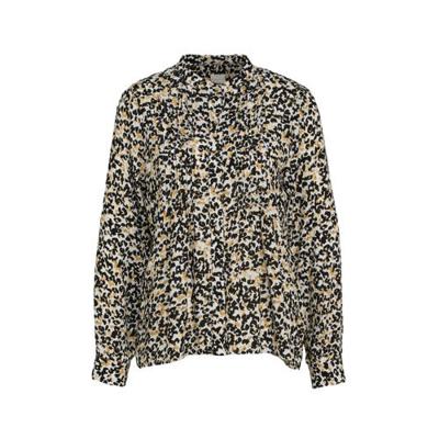 ICHI blouse met all over print en plooien wit/beige/zwart ICHI blouse met all over print en plooien wit/beige/zwart