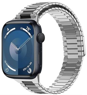 Magnetische stalen band - Zeer sterke magneet - Zilver met zwart - Geschikt voor Apple Watch 44mm / 45mm / 46mm / 49mm Magnetische stalen band - Zeer sterke magneet - Zilver met zwart - Geschikt voor Apple Watch 44mm / 45mm / 46mm / 49mm