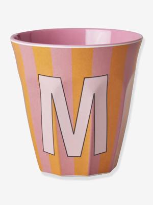 Gestreepte melamine mok LETTER M rice, medium 250 ml meerkleurig