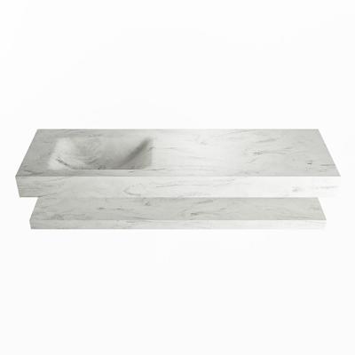 MONDIAZ ALAN-DLUX 150cm planchet Opalo. Vrijhangende wastafel CLOUD links zonder kraangat, kleur Opalo.