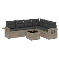 7-delige Loungeset met kussens poly rattan lichtgrijs - thumbnail