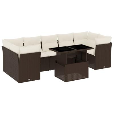 8-delige Loungeset met kussens poly rattan bruin