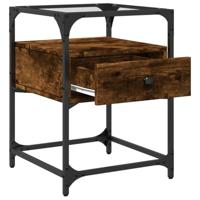 Nachtkastje 40x40x55 cm bewerkt hout gerookt eikenkleurig - thumbnail