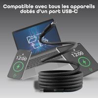 T'nB - USB-C naar USB-C kabel, nylon magnetische ommanteling ideaal voor het dragen, opladen van 60W, lengte 1,5 meter - zwart - thumbnail