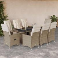 9-delige Bistroset met kussens poly rattan beige - thumbnail