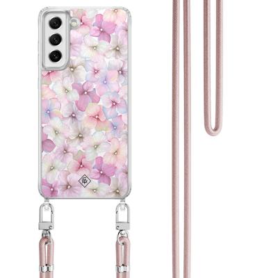 Samsung Galaxy S21 FE hoesje met rosegoud koord - Hortensia