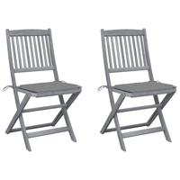Tuinstoelen 2 st inklapbaar met kussens massief acaciahout - thumbnail