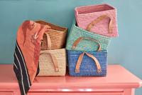 Rice - Raffia Rectangular Basket w. Leather Handle - Mint - thumbnail