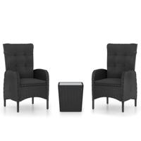 3-delige Bistroset poly rattan en glas zwart - thumbnail