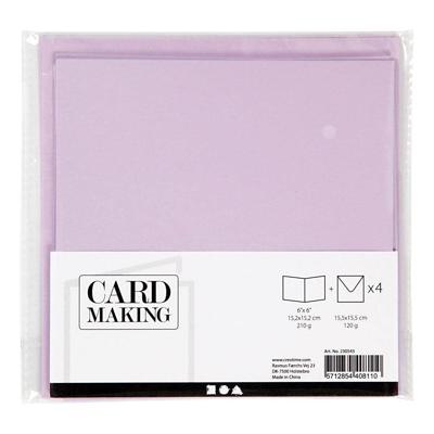 Kaarten en enveloppen, afmeting kaart 15,2x15,2 cm, afmeting envelop 16x16 cm, 210 gr, lichtpaars, 4 set/ 1 doos