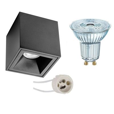 Opbouwspot Set - LEDVANCE Parathom PAR16 940 36D - Pragmi Cliron Pro - GU10 Fitting - Dimbaar - Opbouw Vierkant - Mat Zwart - 3.4W - Natuurlijk Wit 4000K - Verdiept - 90mm