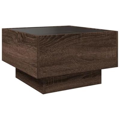 Salontafel met LED 50x50x30 cm bewerkt hout bruin eikenkleurig