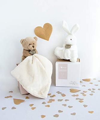 Zachte knuffelzakdoek - 10 cm - Bloemendoos - DOUDOU ET COMPAGNIE wit