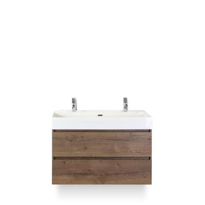 Maxx XL Badmeubelset 100 cm - Tabacco - Wastafel Kube 2 kraangaten