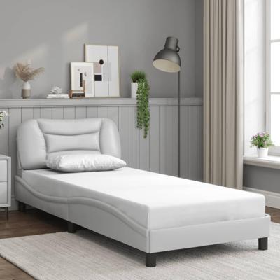 Bedframe met hoofdbord kunstleer wit 80x200 cm
