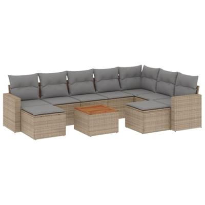 10-delige Loungeset met kussens poly rattan gemengd beige