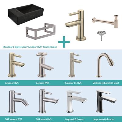 FonteinPack Recto Natuursteen Links Met Montageframe 40x22x10 cm RVS (Keuze uit 8 kranen)