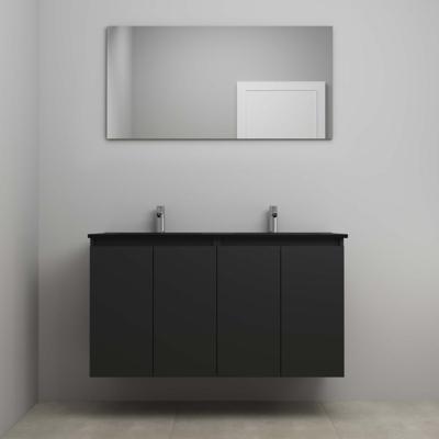 On-Line Badkamermeubelset - 120 cm - Voorgemonteerd - Greeploze Ladestructuur - Acryl Wastafel - 2 Kraangaten - Spiegel - Mat Zwart - V02