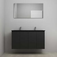On-Line Badkamermeubelset - 120 cm - Voorgemonteerd - Greeploze Ladestructuur - Acryl Wastafel - 2 Kraangaten - Spiegel - Mat Zwart - V02 - thumbnail