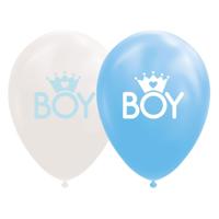 Globos Ballonnen zoon baby blauw/wit 30cm, 8st. - thumbnail