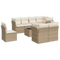 8-delige Loungeset met kussens poly rattan beige - thumbnail