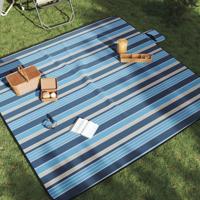 VidaXL Picknickkleed opvouwbaar gestreept 200x200 cm fluweel blauw wit - thumbnail