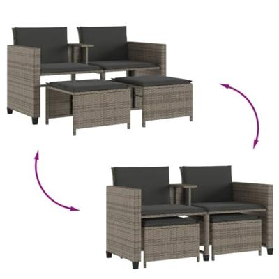 Tuinbank 2-zits met tafel en voetenbanken poly rattan grijs Tuinbank 2-zits met tafel en voetenbanken poly rattan grijs