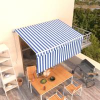 Luifel handmatig uittrekbaar met rolgordijn 3,5x2,5 m blauw wit - thumbnail