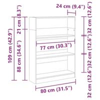 Boekenkast 80x24x109 cm bewerkt hout artisanaal eikenkleurig - thumbnail