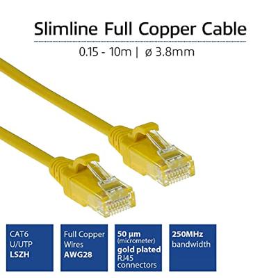 ACT DC9807 LSZH U/UTP CAT6 Datacenter Slimline Patchkabel Snagless | RJ45 Connectoren | Geel | 7 meter