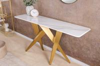 Design console tafel ART LIVING 140cm wit marmer keramiek champagne goud geborsteld - 46203 - thumbnail