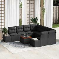 Tuinbankenset met kussen 9 pcs Zwart poly rattan - thumbnail
