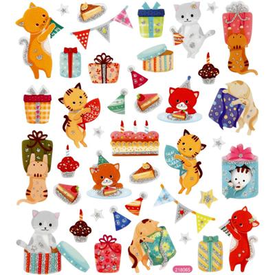 Creativ Company Stickers, verjaardags katten, vel 15x16,5 cm, ca. 38 stuk, 1 vel